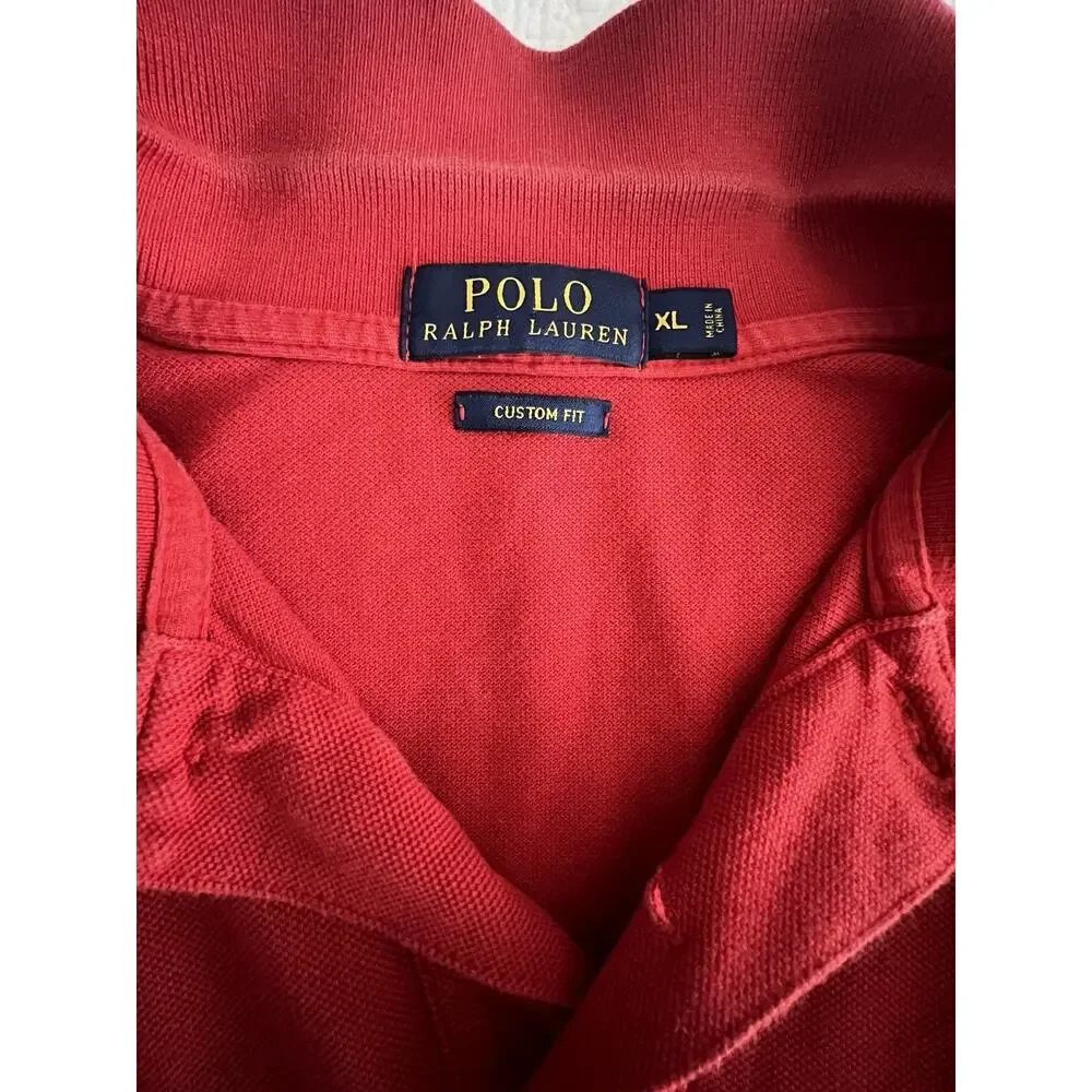 Polo Ralph Lauren Polo Shirt Mens Red Blue Big Pony Custom Slim Fit Knit XL - Picture 5 of 7